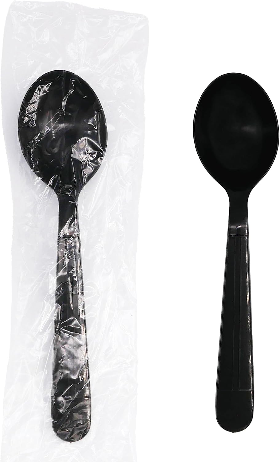 Party Essentials Individually Wrapped Black Plastic Utensil Sets/Heavy Duty Flatware Packs  Soup Spoon  100 Sets