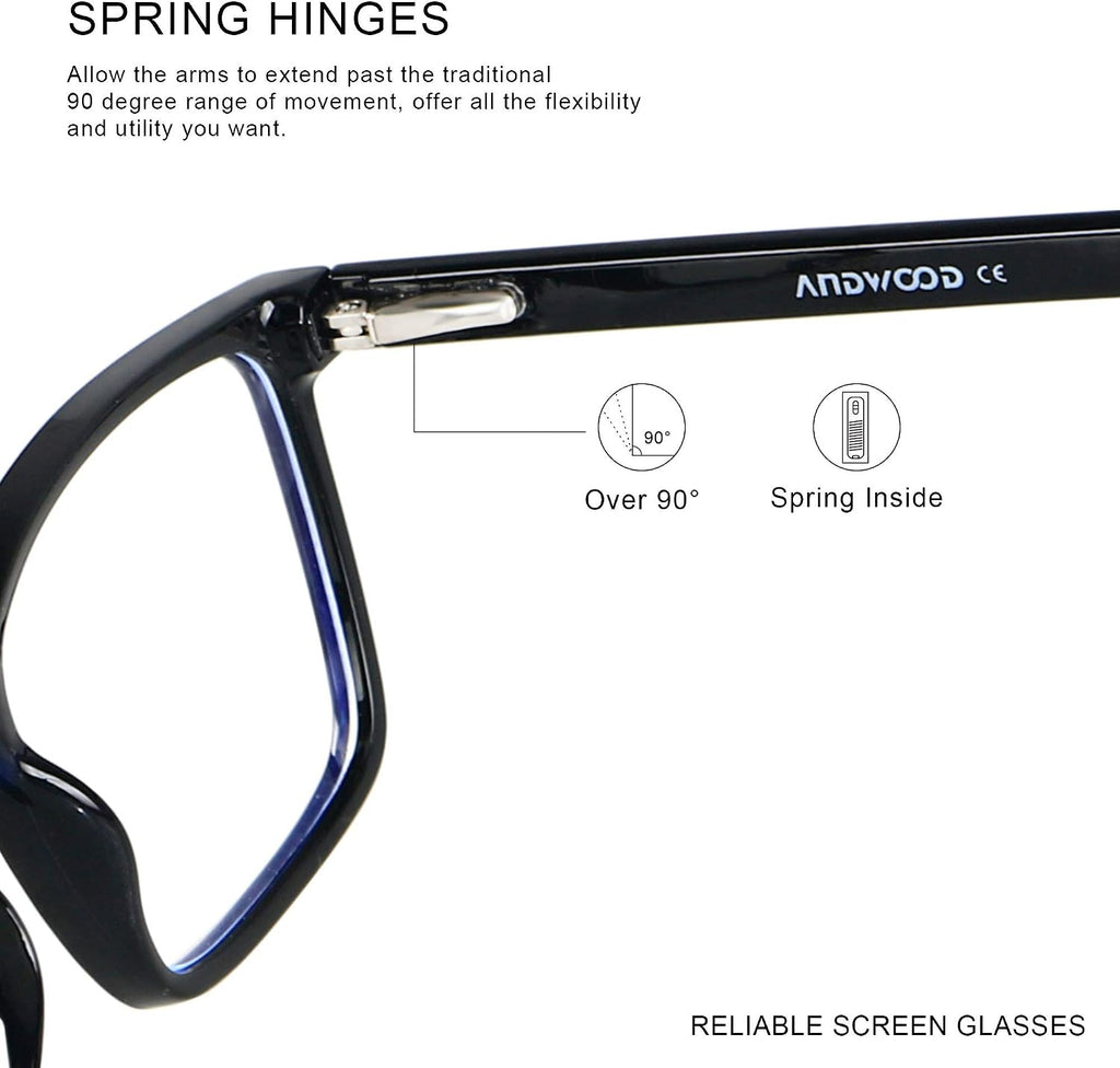 ANDWOOD Blue Light Blocking Glasses Men Women Computer Filter Large Frame Bluelight Blocker Anti Blue Ray Lightweight AR002