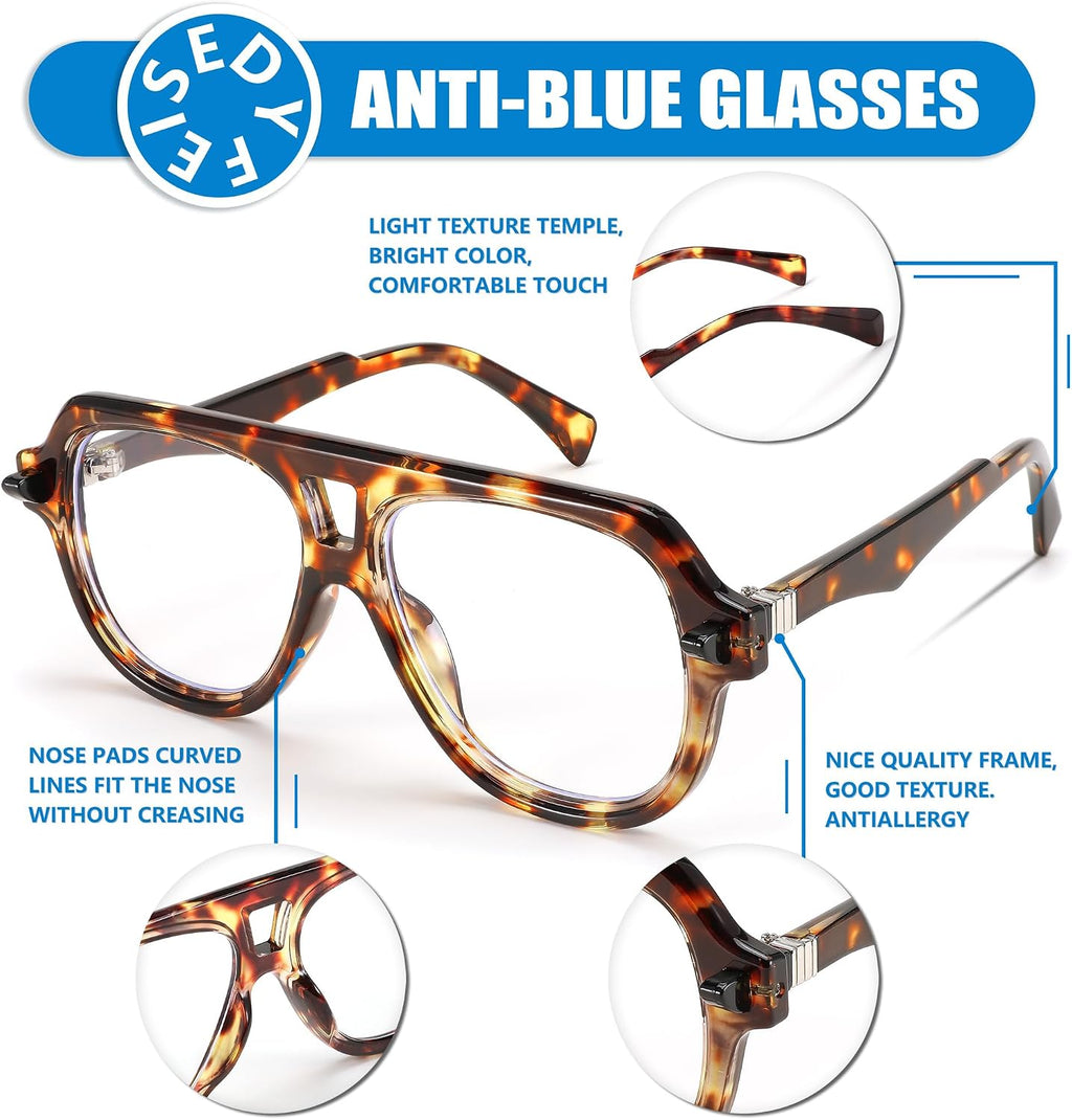 FEISEDY Aviator Frame Glasses for Women Men Blue Light Blocking Glasses Anti Glare Computer Eyeglasses B0039