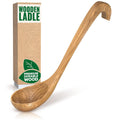 Wooden Ladle for Soup – 10.8×2.8" Deep Wood Ladle with 2.7 fl oz Capacity  Long Handle Hook-End & Lacquer Coating for Comfortable Grip – Easy-Clean Wooden Soup Spoon for Sauces  Stews & Kitchen Use