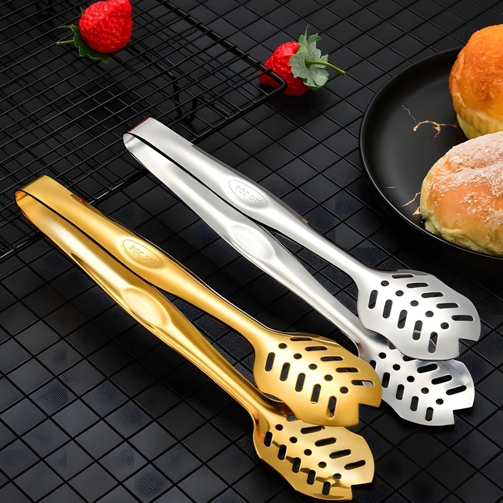 Salad Spoon and Fork Stainless Steel Tong Serving Set  Heavy Duty Smooth Finish Metal Serving Utensils Large Salad Servers for Home Kitchen Party Buffet Supply (Gold)