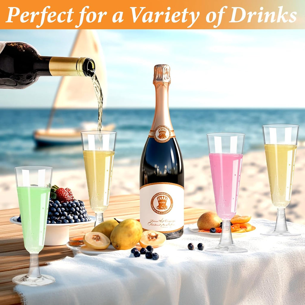GuanQiao Plastic Champagne Flutes 40 Pack  5.5 Oz Clear Disposable Plastic Champagne Glasses  Wine Glasses Cups for Wedding Celebration Birthday Party Wine Tasting New Years Eve Party Supplies