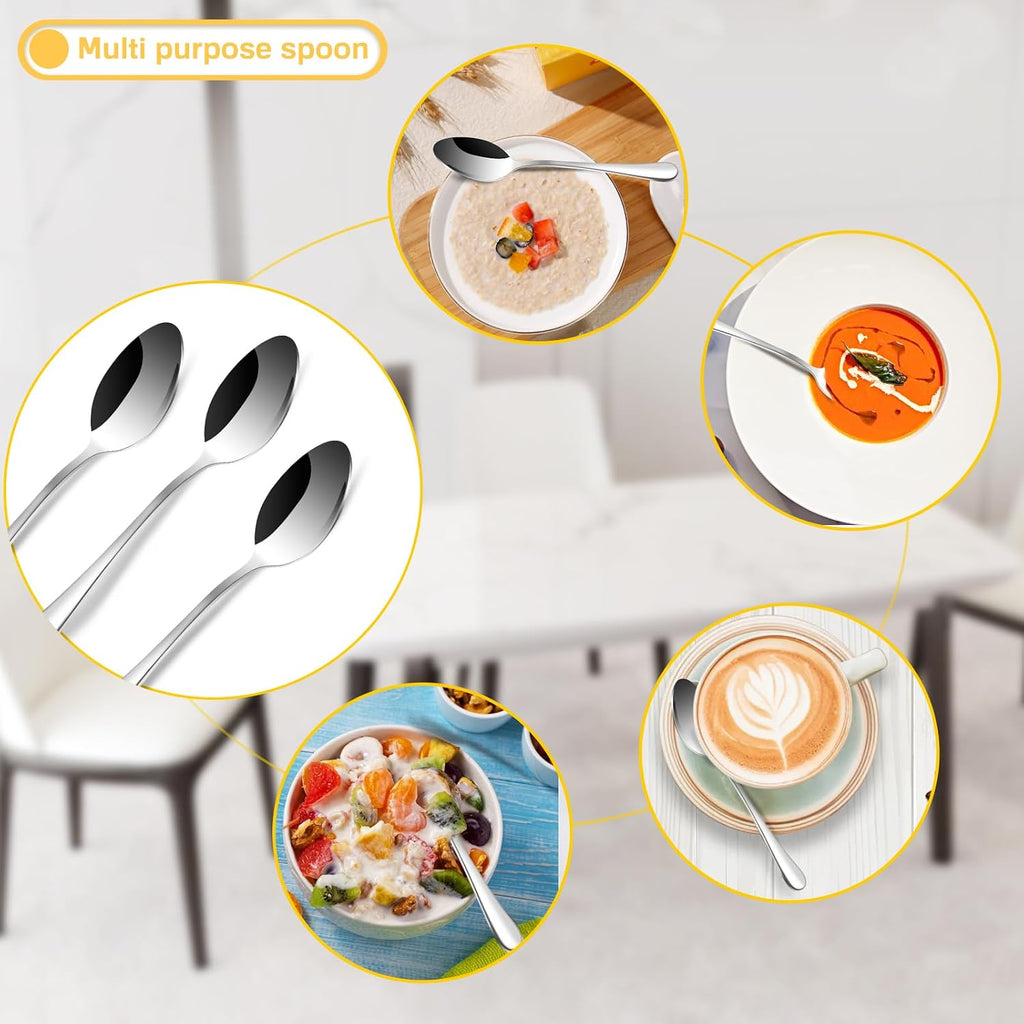 12 Pieces Spoons and Forks Set Food Grade Stainless Steel Flatware Cutlery Set 6 Forks(6.8 inch) and 6 Spoons(6.6inch) Silverware Set for Home Kitchen Restaurant-Mirror Polished & Dishwasher Safe