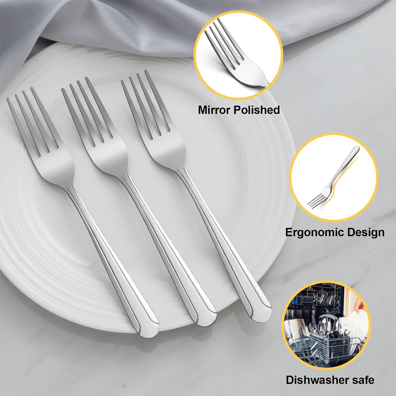 BEWOS 24 Pieces Dinner Forks Set  8.2-Inch Stainless Steel Forks Silverware  Flatware Salad Forks for Home  Kitchen or Restaurant - Mirror Polished  Dishwasher Safe