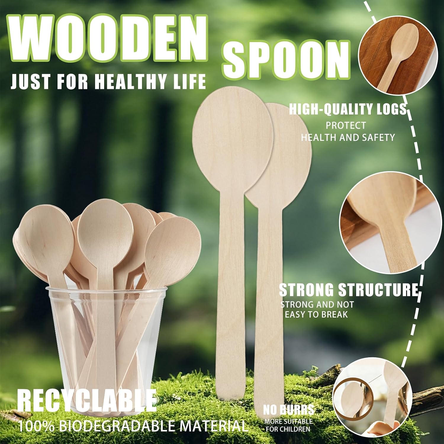Disposable Wooden Spoons Wood Soup Spoons  6" Wooden Cutlery Spoon 100 Count Disposable Spoons Compostable Utensils for Hot Soup Milk Shake Salad