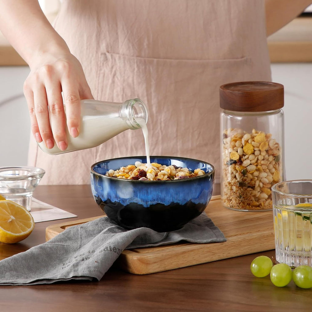 vancasso Starry 24oz Bowls for Soup  Ceramic Soup Bowls Set of 4  Blue Cereal Bowls Set for Kitchen  Salad Bowls Set  Pasta Oatmeal Bowls  Lead-free  Dishwasher & Microwave Oven Safe  Blue