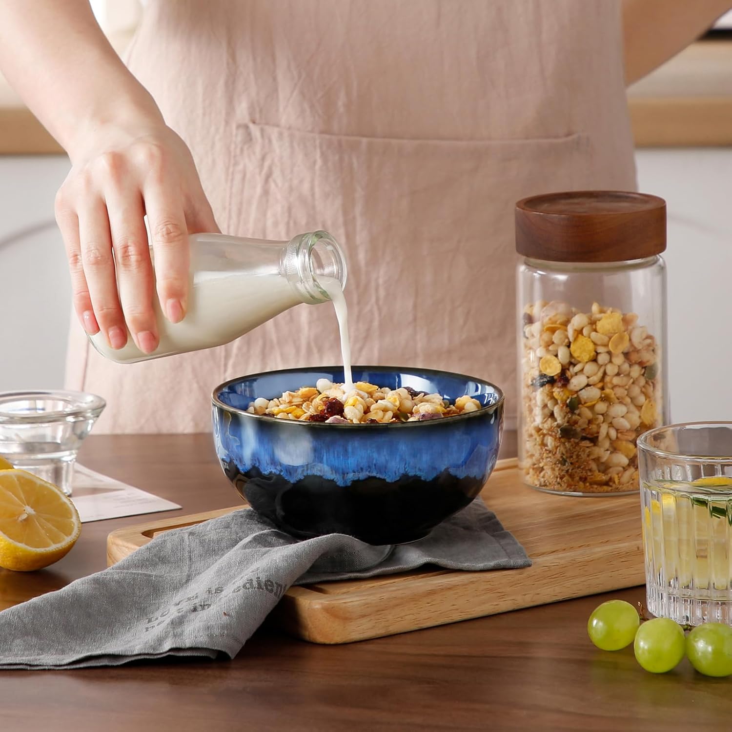 vancasso Starry 24oz Bowls for Soup  Ceramic Soup Bowls Set of 4  Blue Cereal Bowls Set for Kitchen  Salad Bowls Set  Pasta Oatmeal Bowls  Lead-free  Dishwasher & Microwave Oven Safe  Blue