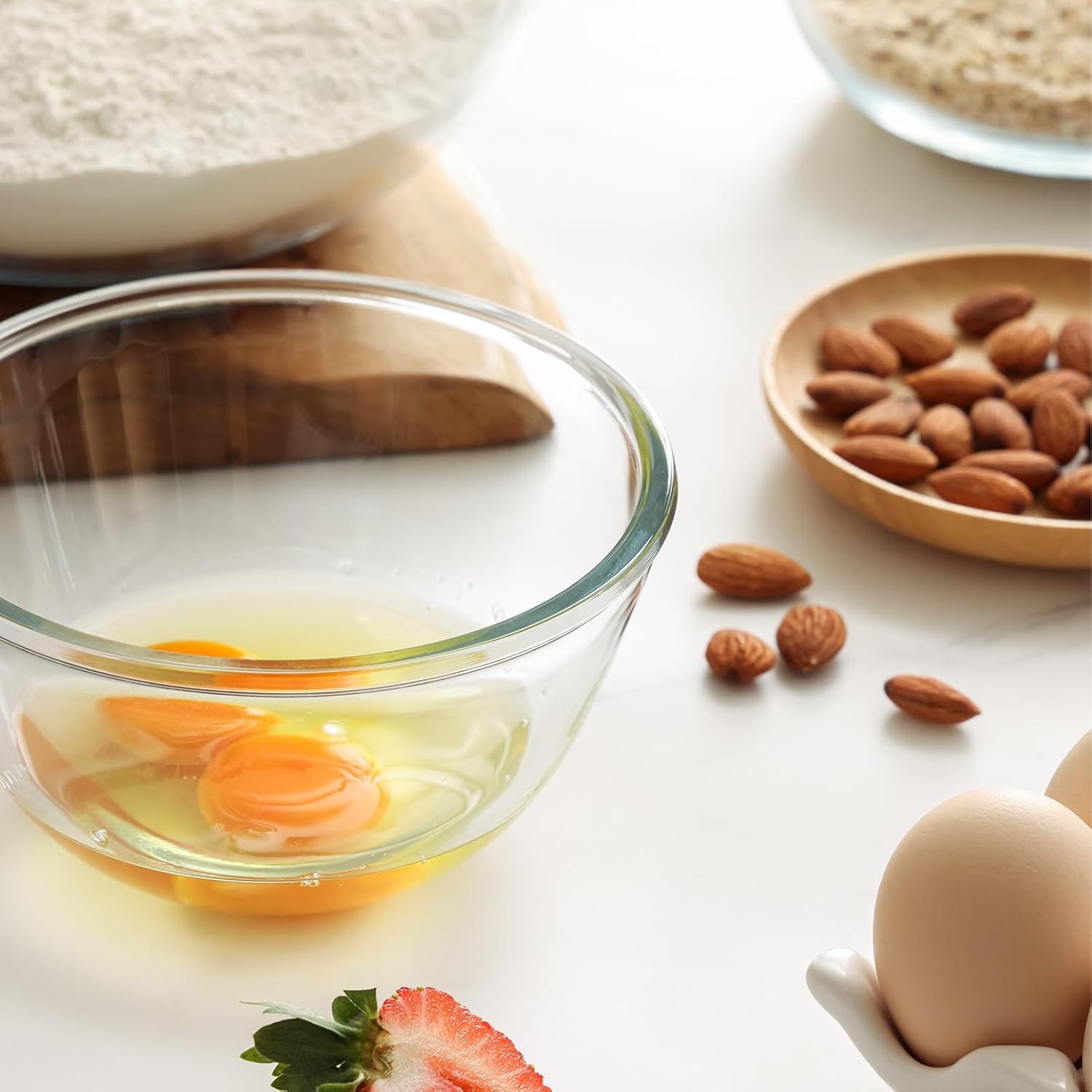 5pc Glass Mixing Bowls Sets (4.65QT  2.80QT  1.64QT  1.16QT  0.85QT)  Glass Nesting Kitchen Thick Bowl for Baking  Cooking Prep  Storage  Large Salad Bowls Sets-Dishwasher Microwave Freezer Safe