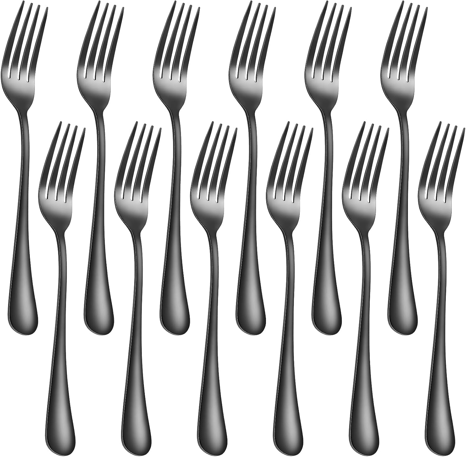 12 Piece Dinner Forks  8 Inch  Top Food Grade Extra-Fine Stainless Steel Silverware Forks，Silverware Set  Dishwasher Safe （Black)