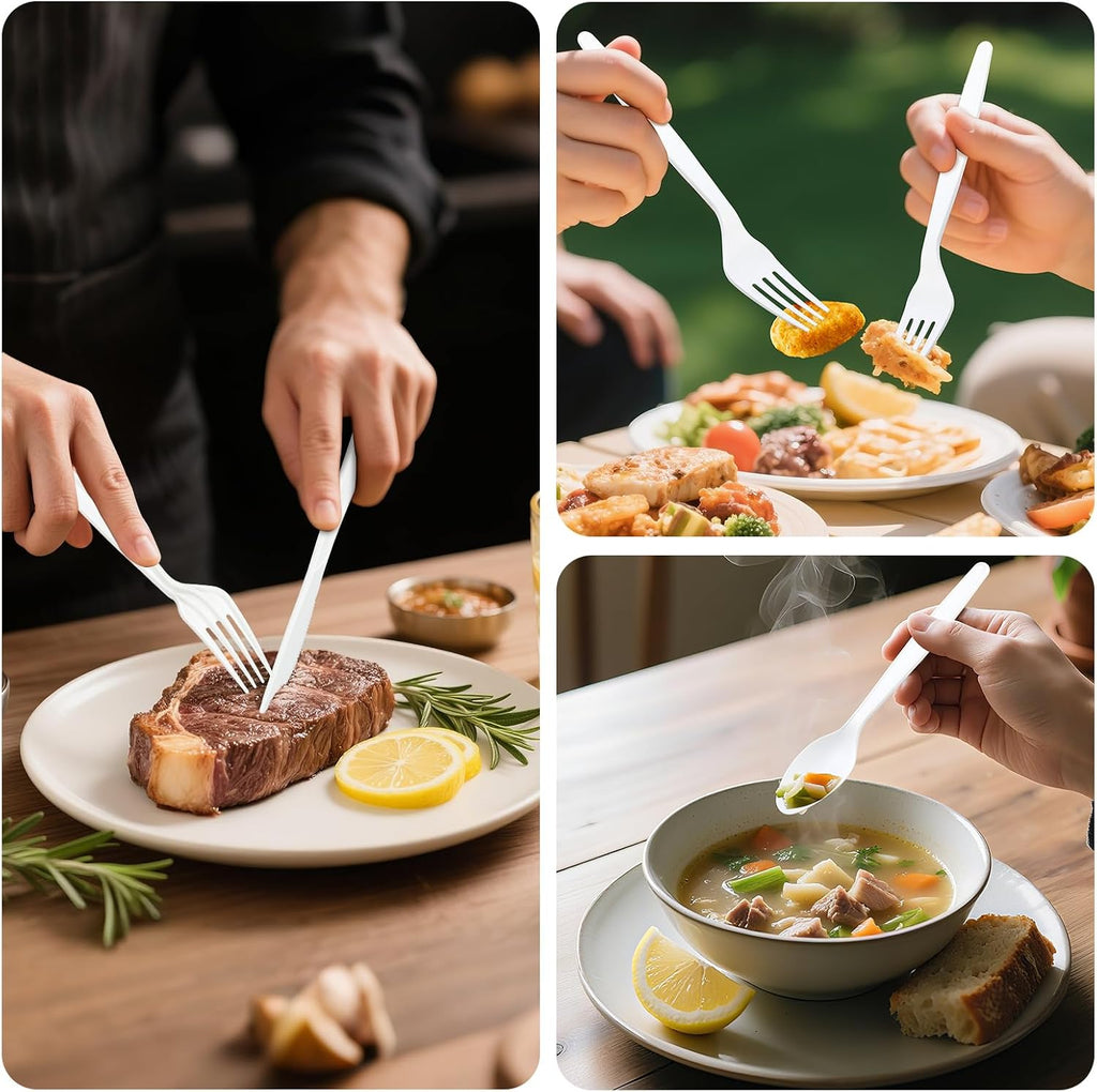 Heavy Duty Compostable Forks (300Pack)  Eco-Friendly Heavyweight No-Plastic Fork - 100% Disposable Forks Cornstarch Flatware for Lounge Party Wedding BBQ Picnic Camping (300Pack Forks Only)