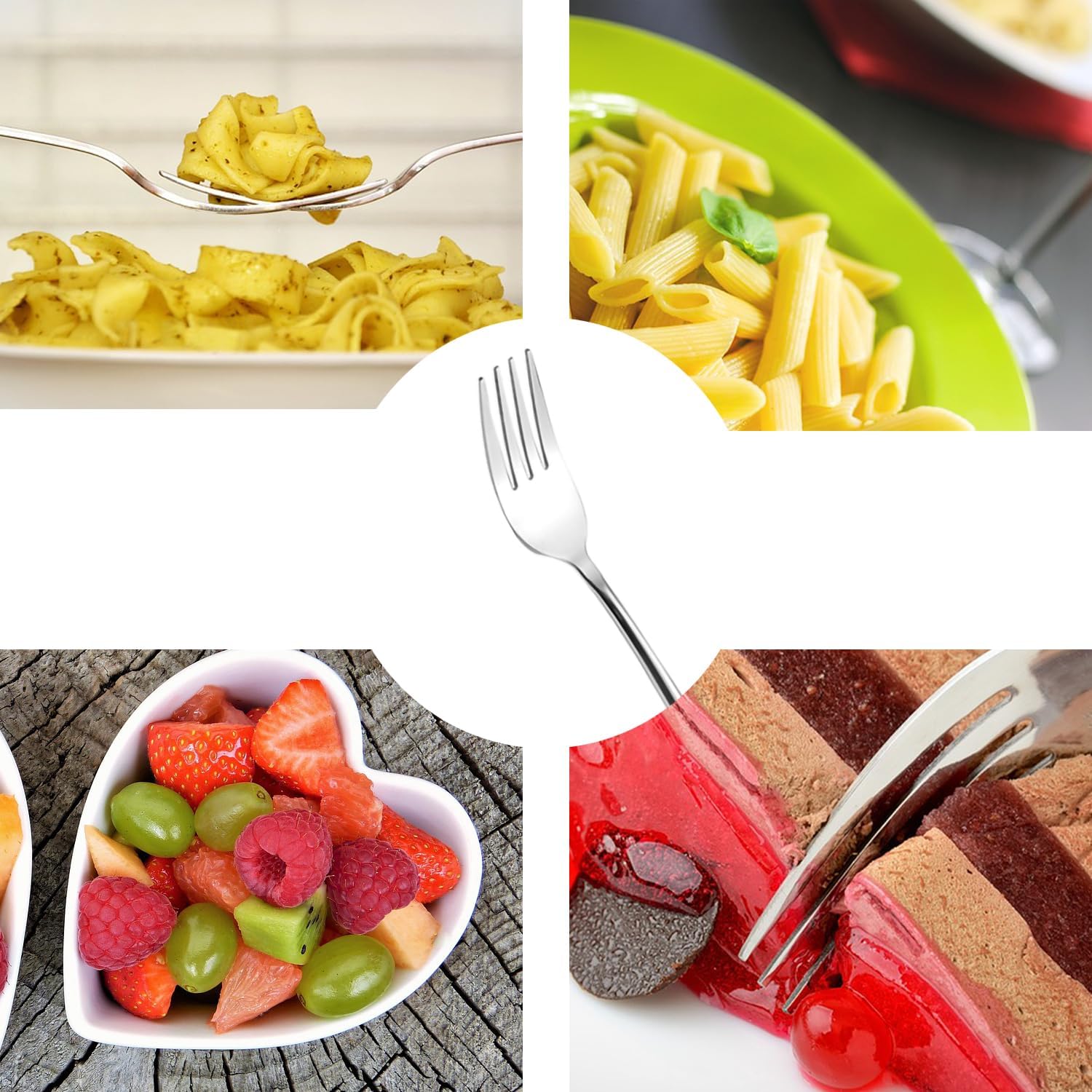 Long handle Dinner Forks Stainless Steel Round handle Dinner Forks Korean Long handle Dessert Forks Silver Pack of 4