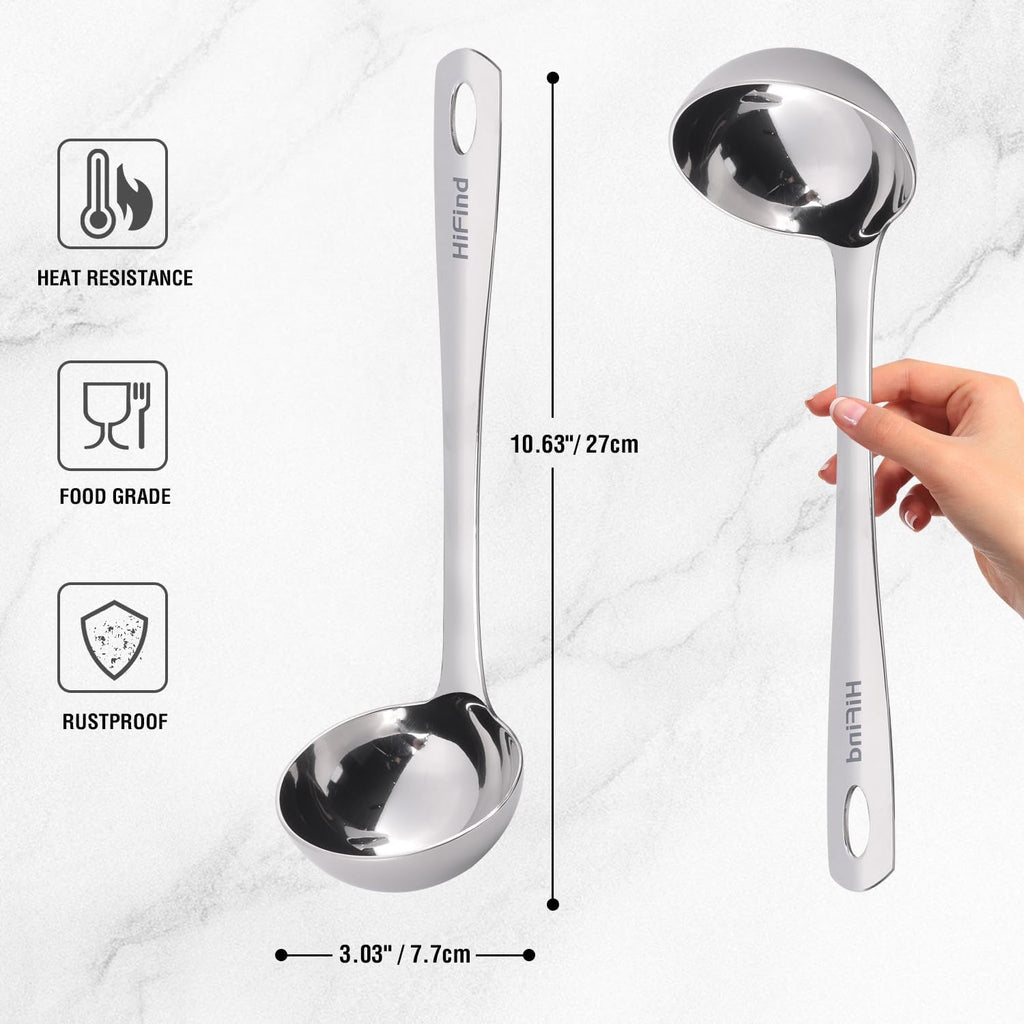 Large Ladle Spoon 10.6 Inches Stainless Steel  Heavy Duty Mirror Polished Cooking Utensil  Dishwasher Safe  Kitchen Serving Tool  Rust-Resistant Metal Unique Soup Spoon