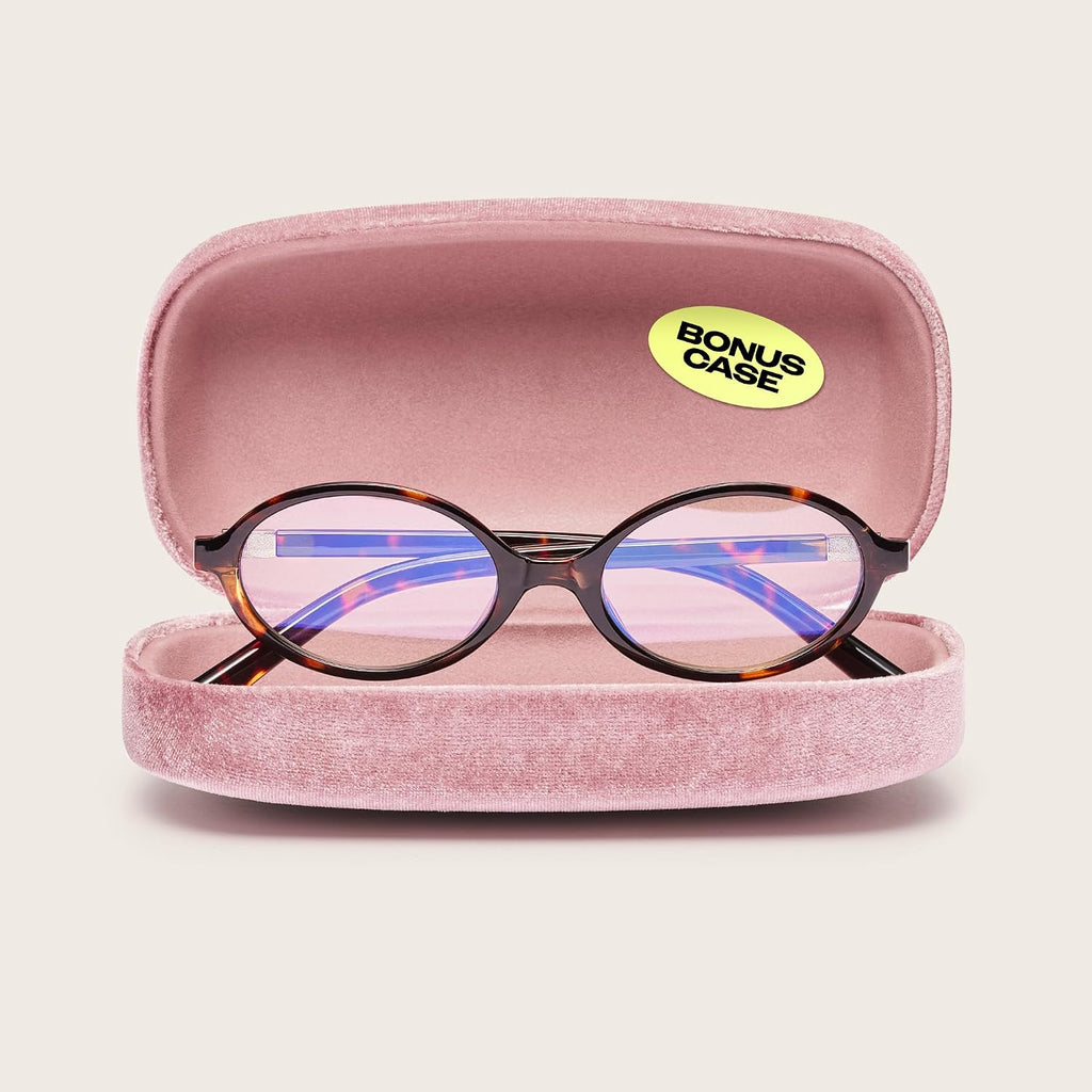 livho Blue Light Glasses for Women – Y2K Aesthetic Edgy Oval & Rectangle Frame & Blush Pink Case  90s Vibe Screen Protection