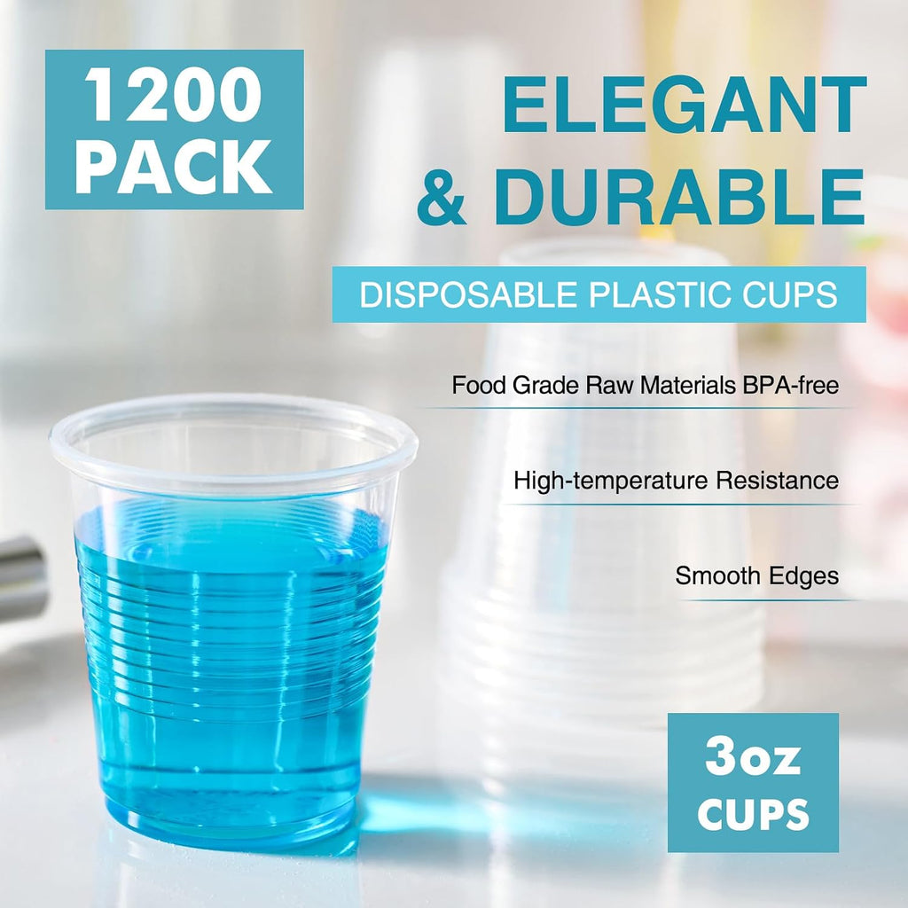 1200Pack 3oz Plastic Cups Disposable Mouthwash Cups 3 Ounce Small Clear Tumblers for Tasting  Drinking and Party