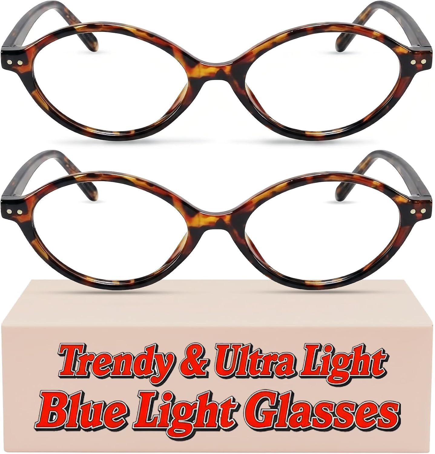 2 Pack Oval Blue Light Glasses for Women  Lightweight TR90 Small Frame with Spring Hinge for All-Day Comfort  Anti UV Glare & Eyestrain
