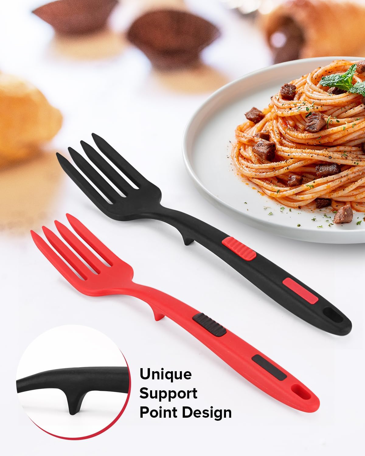 Silicone Flexible Cooking Fork  11.6 Inch Heat Resistant  Large Non Stick  Mash Food  Whisk Eggs (BR)