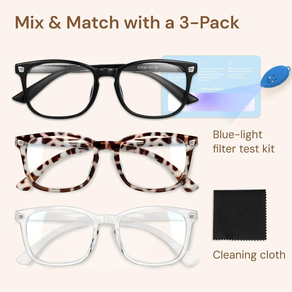 Gaoye Stylish Blue Light Glasses for Woman - Computer Glasses for Blue Light Blocking - Lightweight Frames - 3 pack