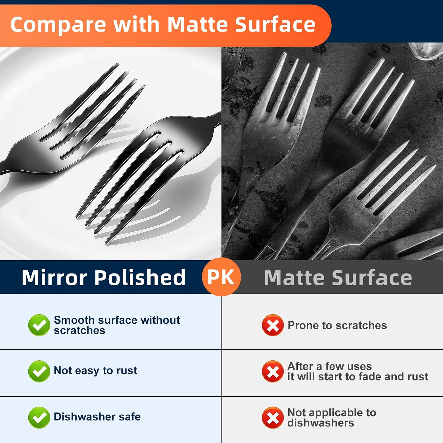 12 Piece Dinner Forks  8 Inch  Top Food Grade Extra-Fine Stainless Steel Silverware Forks，Silverware Set  Dishwasher Safe （Black)