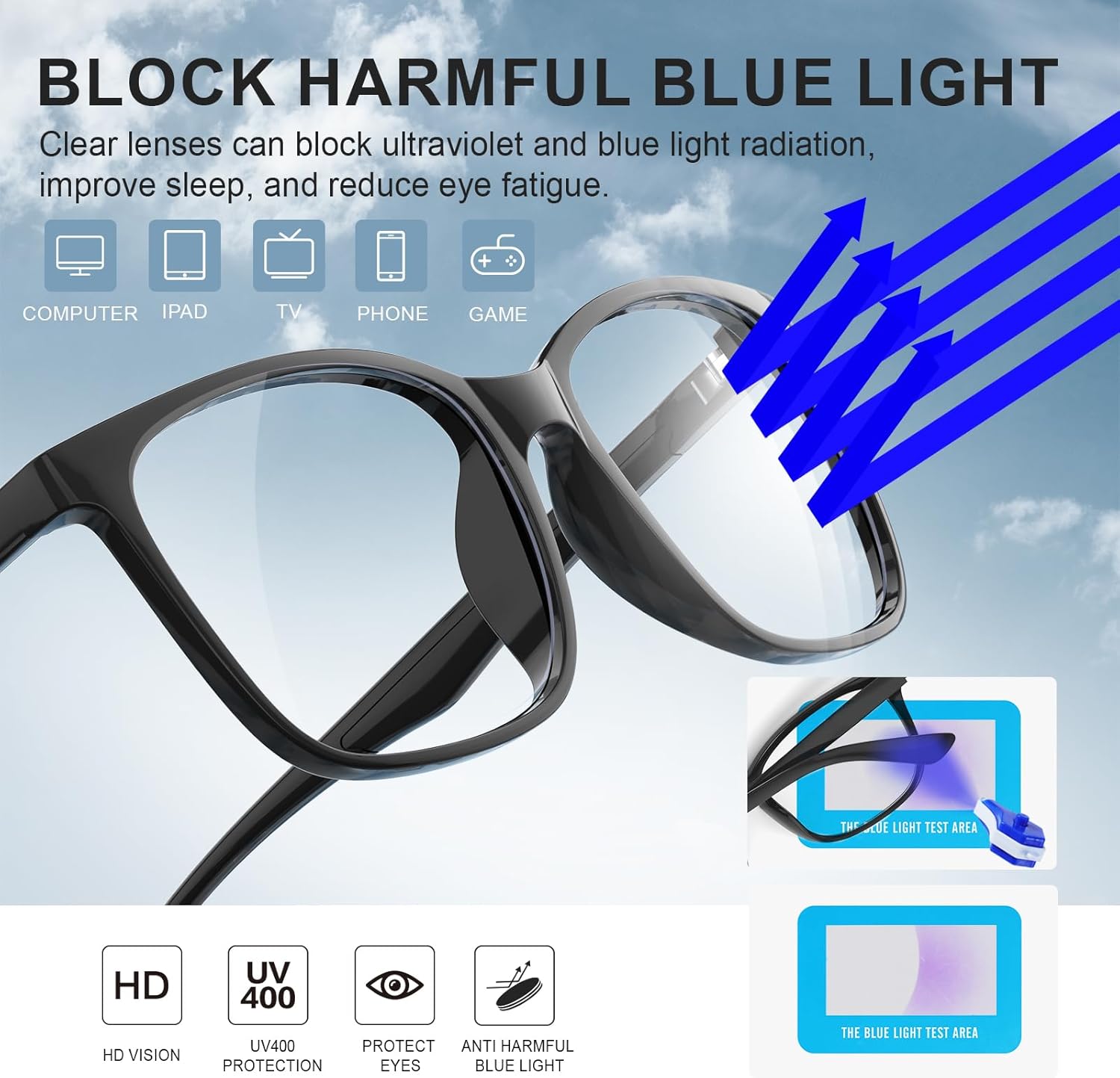 hunsquer Blue Light Glasses for Women Blue Light Blocking Glasses Men Computer Gaming Blue Screen Glasses Mens Blue Light Blocker Glasses