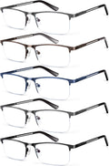 Blue Light Blocking Reading Glasses for Men  Half Frame Metal Readers Spring Hinge Eyeglasses Anti Eyestrain/Glare/UV