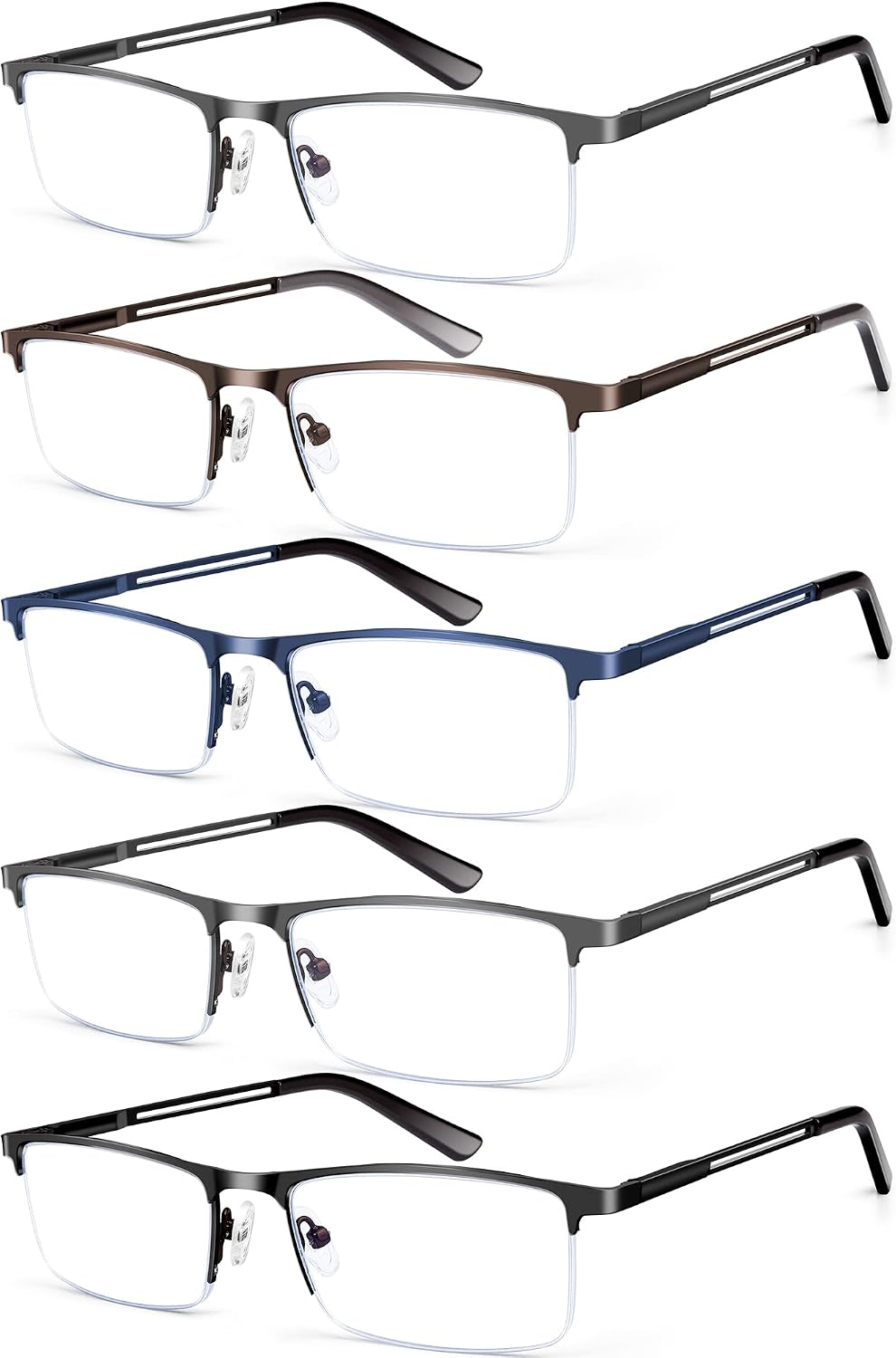 Blue Light Blocking Reading Glasses for Men  Half Frame Metal Readers Spring Hinge Eyeglasses Anti Eyestrain/Glare/UV