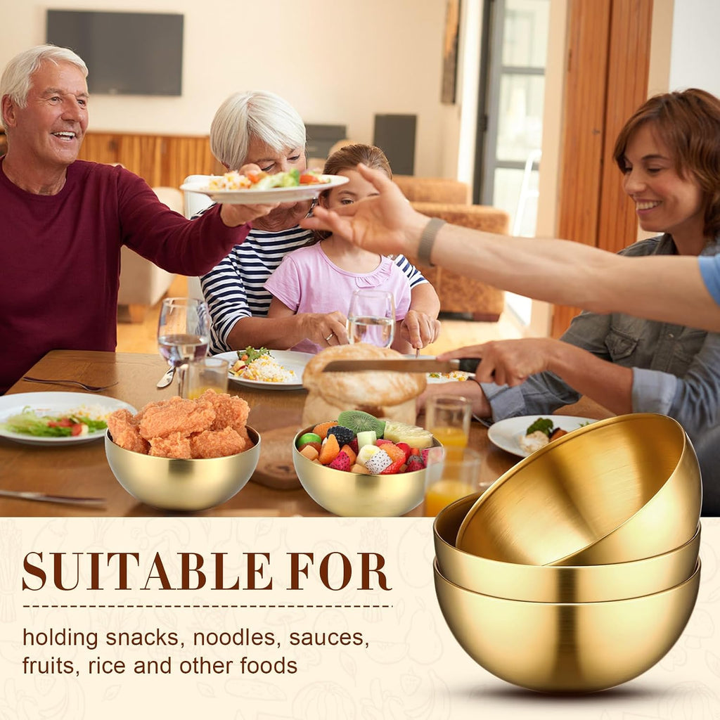 Nuogo 6 Pcs Gold Mixing Bowls Stainless Steel Mixing Bowl Decorative Gold Esthetician Bowls Metal Serving Bowl for Facial Cereal Rice Noddle Fruit Kitchen Party Cooking Baking Prepping(7.9 Inches)
