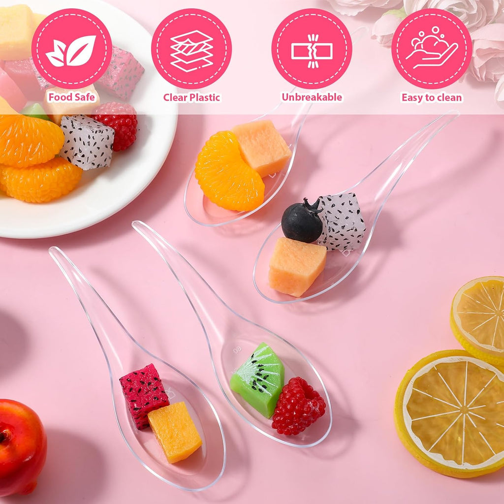 SHENLIU 400 Plastic Appetizer Spoons  Disposable Tasting Spoons for Desserts  Pudding  Soups  Sushi  Dipping Sauces  Plastic Mini Tasting Desserts Ice Cream Sample Spoon Bulk  Clear Appetizer Plates