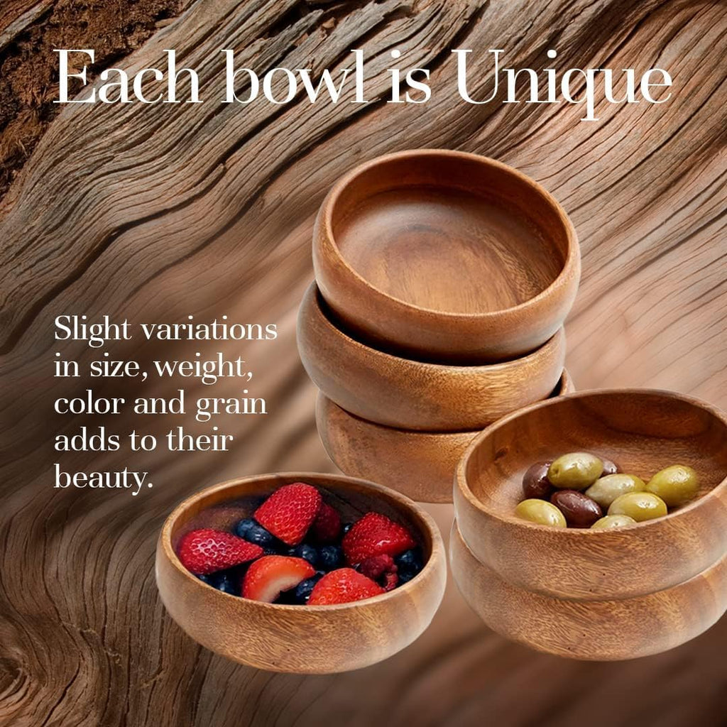Woodard & Charles Acacia Wood Snack Serving Bowl  6" x 2" (Set of 6)