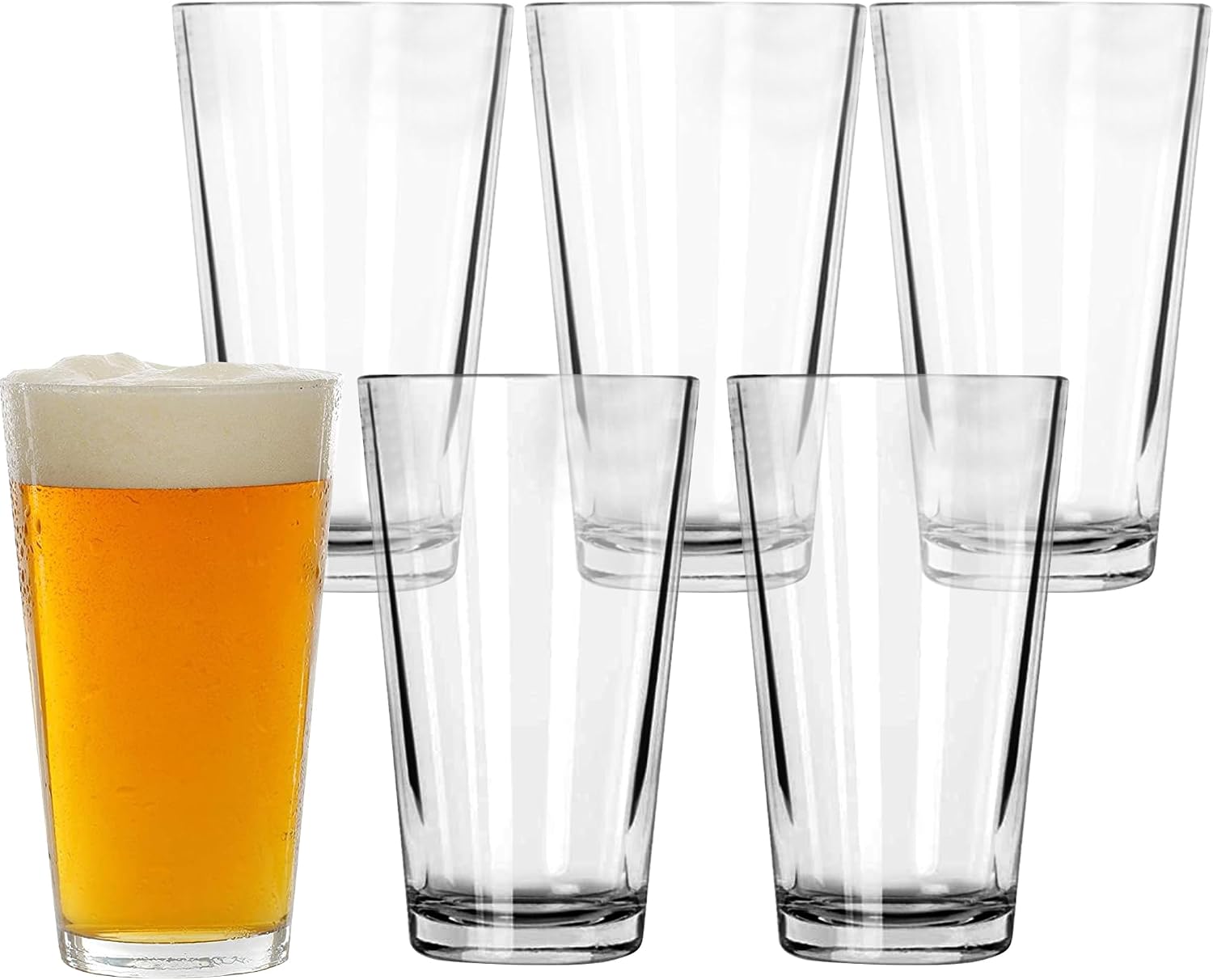 Pint Glasses Set of 6 - 16 oz Drinking Glasses Made for Cold Beverages - 16 oz Mixing Glass & Highball Set of 6 for Homes  Pubs & More - Freezer & Dishwasher-Friendly Cocktail Glasses  PARNOO
