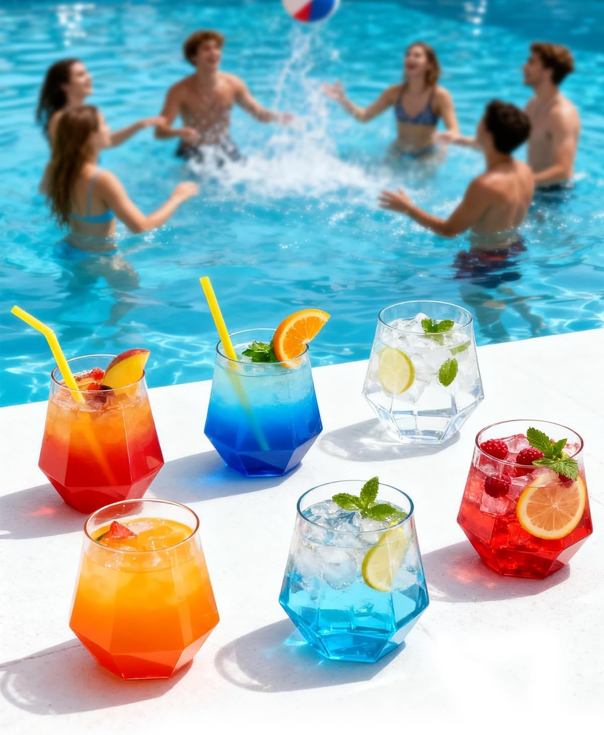BESTSTAR 40 PCS Clear 12 Oz Plastic Wine Whiskey Glasses  Diamond Stemless Unbreakable Disposable Wine Glasses for Parties  Ideal for Weddings  Christmas  Halloween Holidays pool party Daily Use