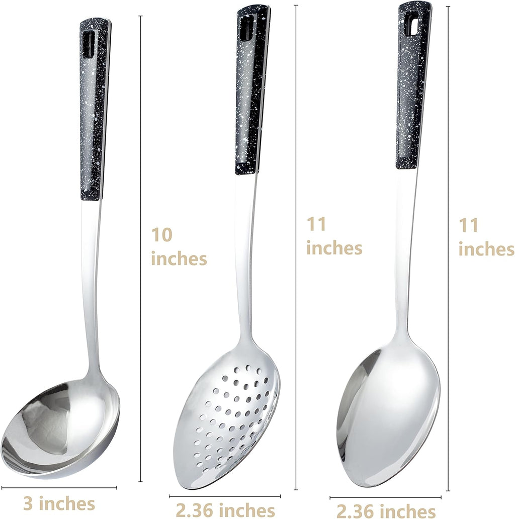3-Piece Stainless Steel Serving Spoons Set with Slotted Spoon  Serving Spoon and Perforated Spoons  soup ladle kitchen cooking utensils set