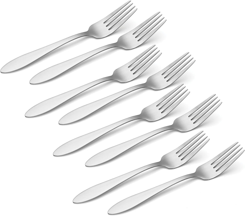 Oneida Taylor Everyday Flatware Dinner Forks  Set of 8  18/0 Stainless Steel  Silverware Set  1.5 x 3.75 x 8.6 inches