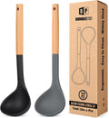 Pack of 2 Soup Ladle  Silicone Ladle Spoon with Wooden Handle  Large Non Stick High Heat Resistant Kitchen Utensils for Cooking  Stirring  Serving Soups(BLACK-GRAY)