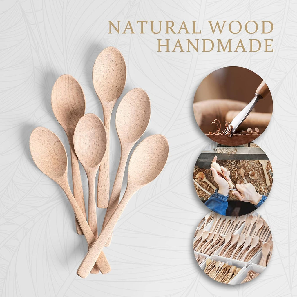 7.3inch Small Wooden Spoons  6PCS Uncoated Beech Plain Small Wooden Spoons Set  Table Spoons for Present Honey  Serving  Eating  Soup  Chocolate  Coffee  Tea
