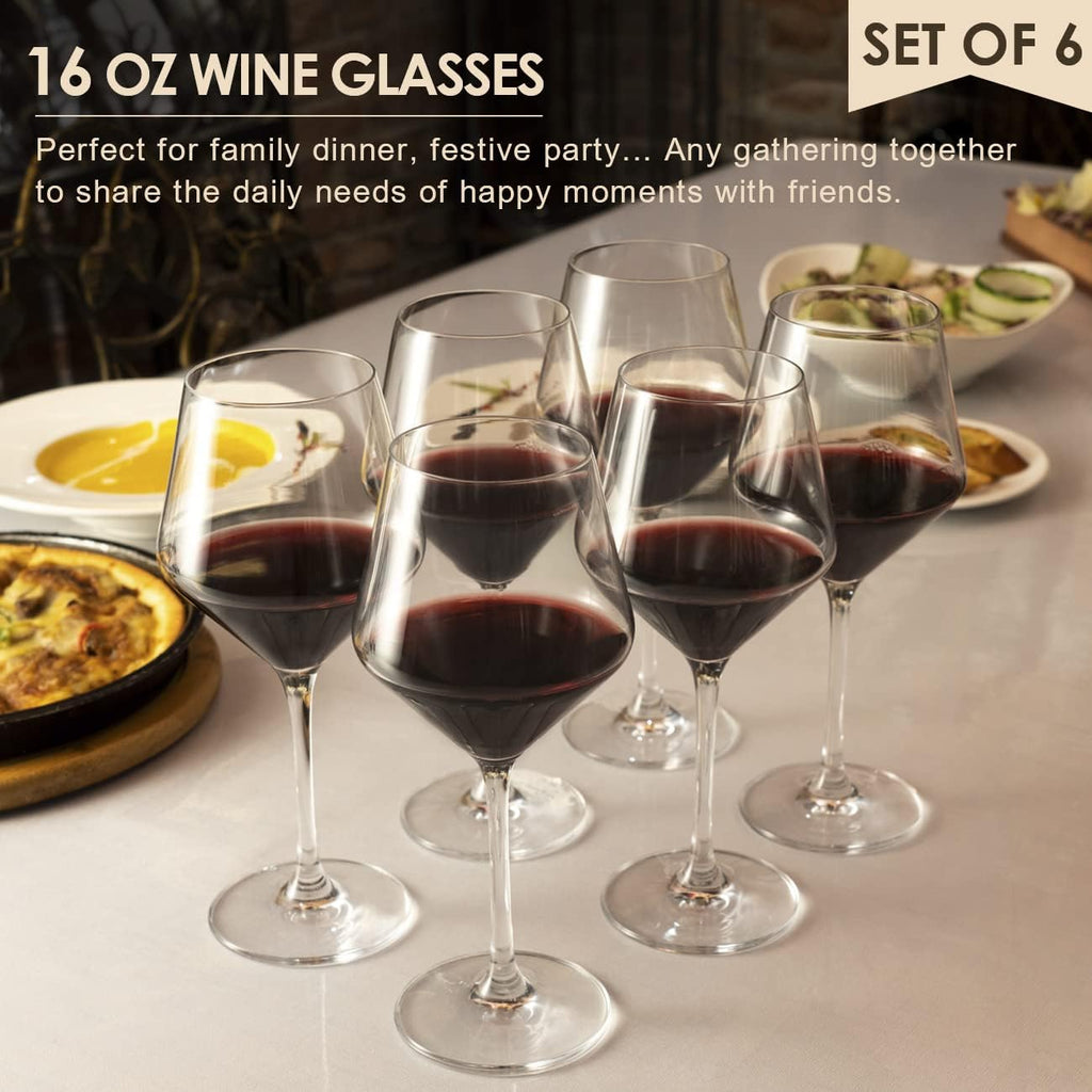 Wine Glasses White Red Wine Glasses Set of 6 Lead-Free Premium Crystal Clear Glass Hand Blown Italian Style Burgundy Long Stem Wine Glasses Great Gift Packaging(16oz 6pack)
