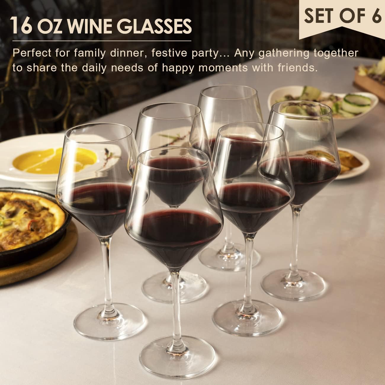Wine Glasses White Red Wine Glasses Set of 6 Lead-Free Premium Crystal Clear Glass Hand Blown Italian Style Burgundy Long Stem Wine Glasses Great Gift Packaging(16oz 6pack)