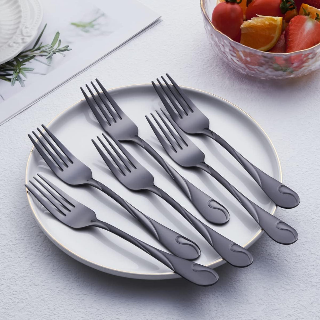 Black Salad Fork Set  Seeshine 6.9-inch Stainless Steel Shiny Black Metal Dessert Fork  Small Cake Fork  Set of 6