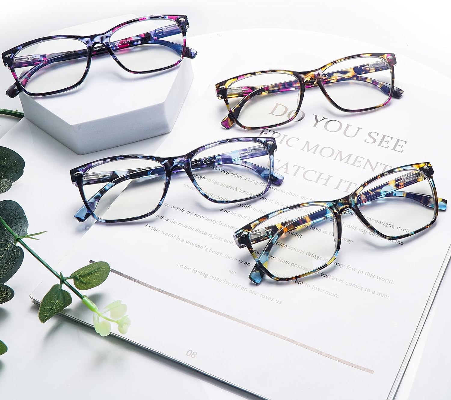 CLASAGA Progressive Multifocus Reading Glasses for Women  Pattern Print Blue Light Block Stylish Ladies Computer Readers