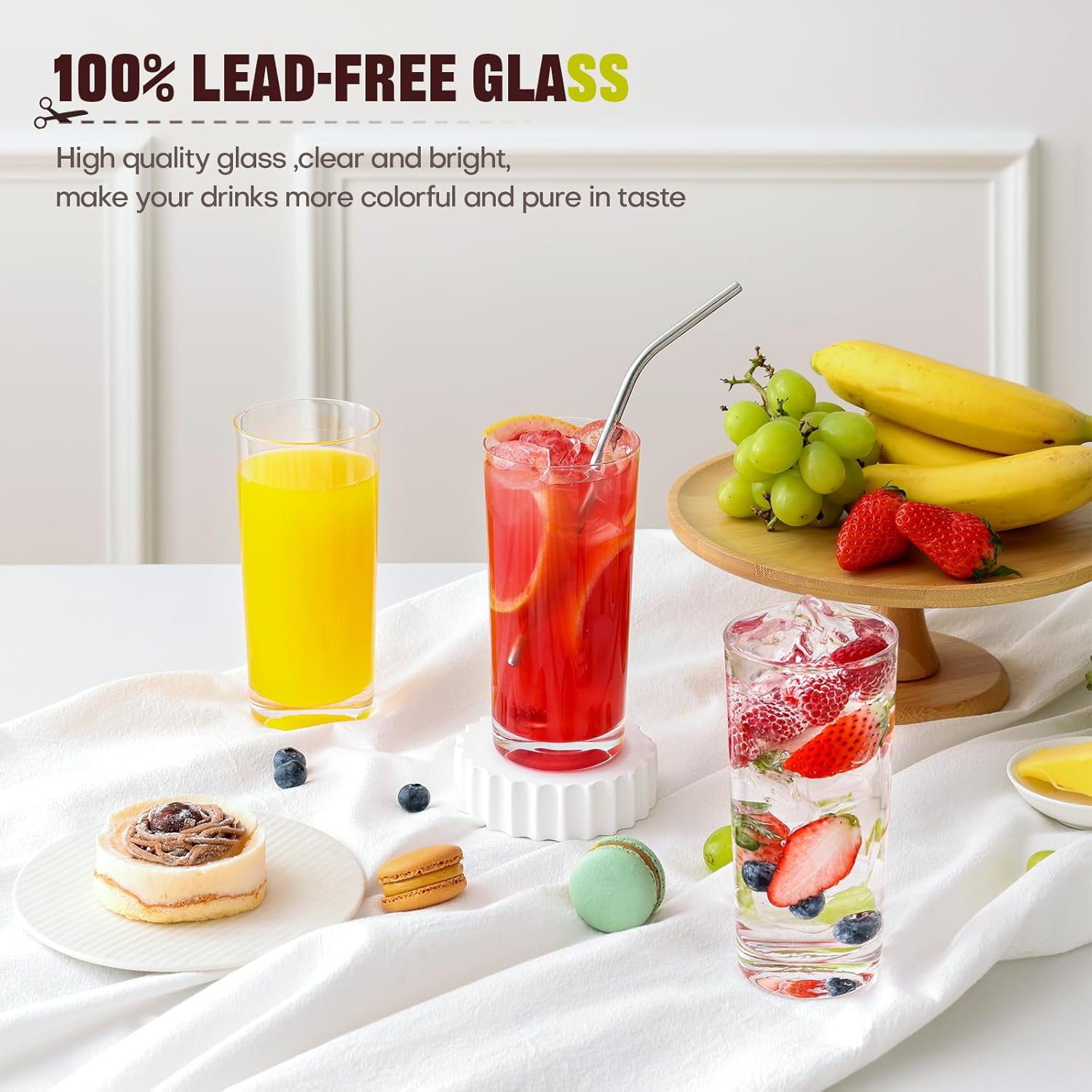 Highball Glasses Set of 6  16oz Tall Drinking Glasses  Water Glass for Kitchen  Tom Collins Glasses  Mojito Glass Cups  Cocktail Glasses for Bar Glassware