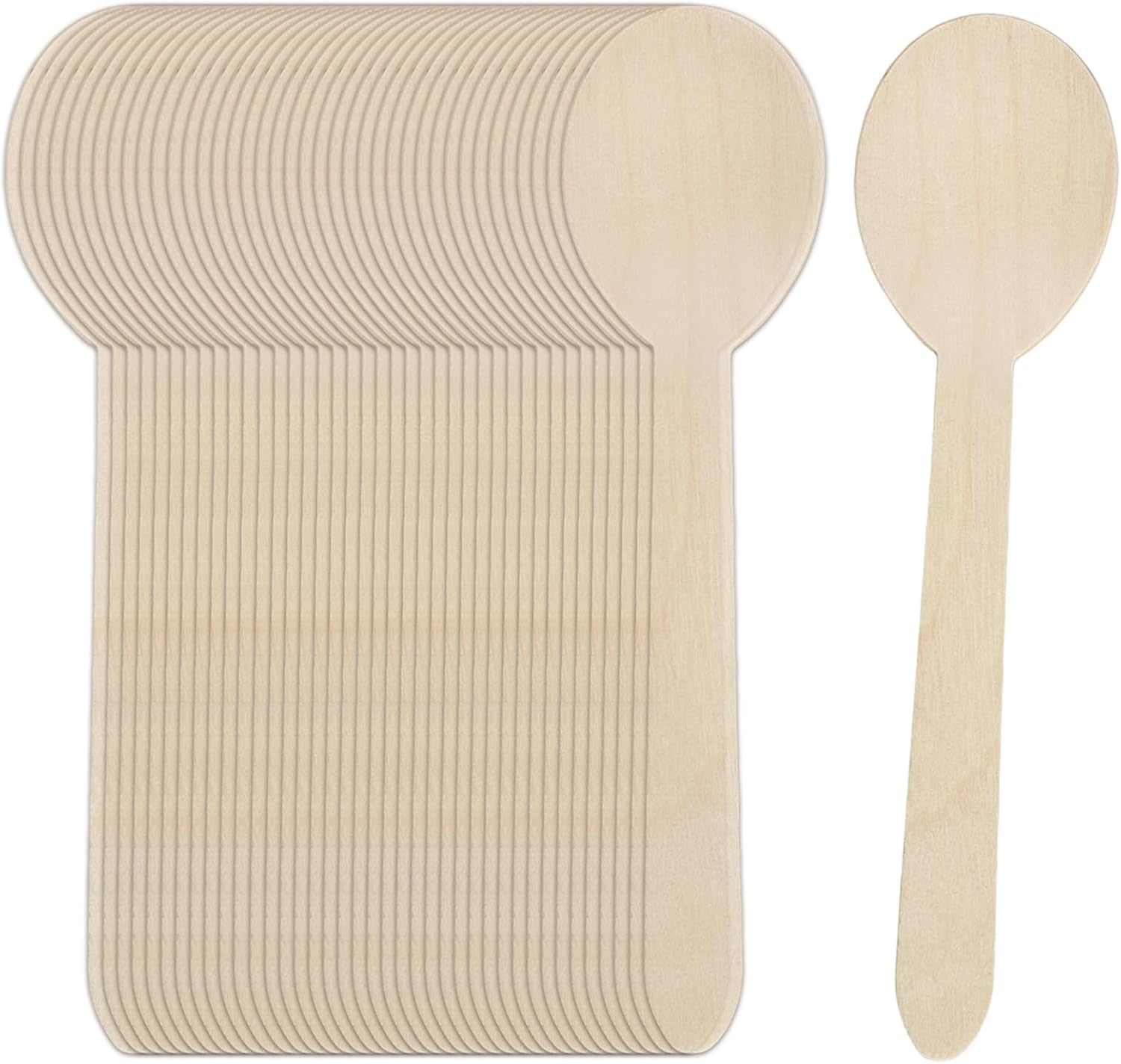 Disposable Wooden Spoons Wood Soup Spoons  6" Wooden Cutlery Spoon 100 Count Disposable Spoons Compostable Utensils for Hot Soup Milk Shake Salad