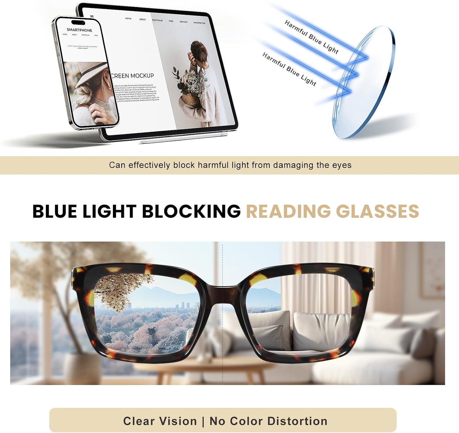 XVXV Reading Glasses for Women Men - Blue Light Blocking Readers Oversize Oprah Square Anti Glare/Eyestrain Spring Hinge