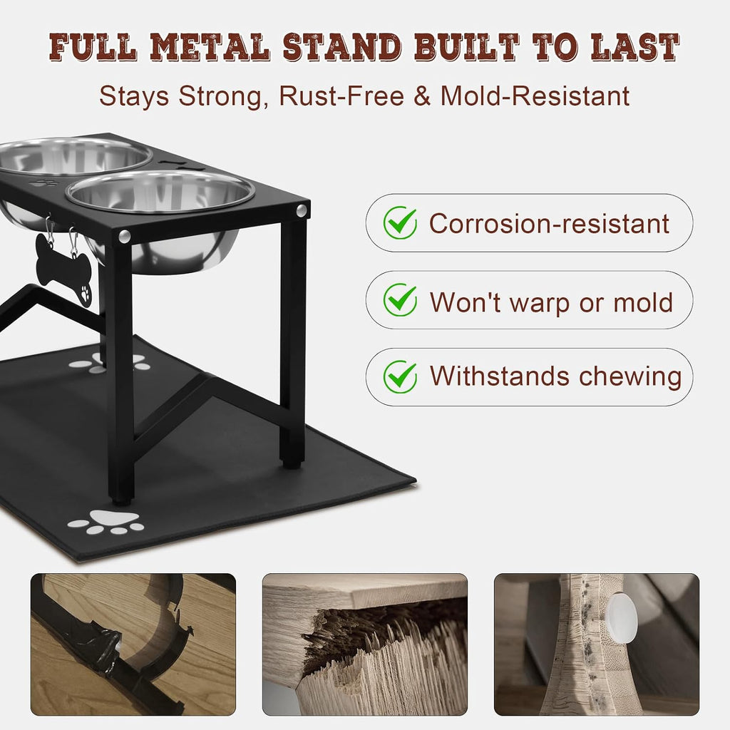 Elevated Dog Bowls  Metal Raised Dog Bowl Stand with 2 Thick 58oz Stainless Steel Food Bowls & Non-Slip Mat - 11.8" Tall for Medium/Large Breeds