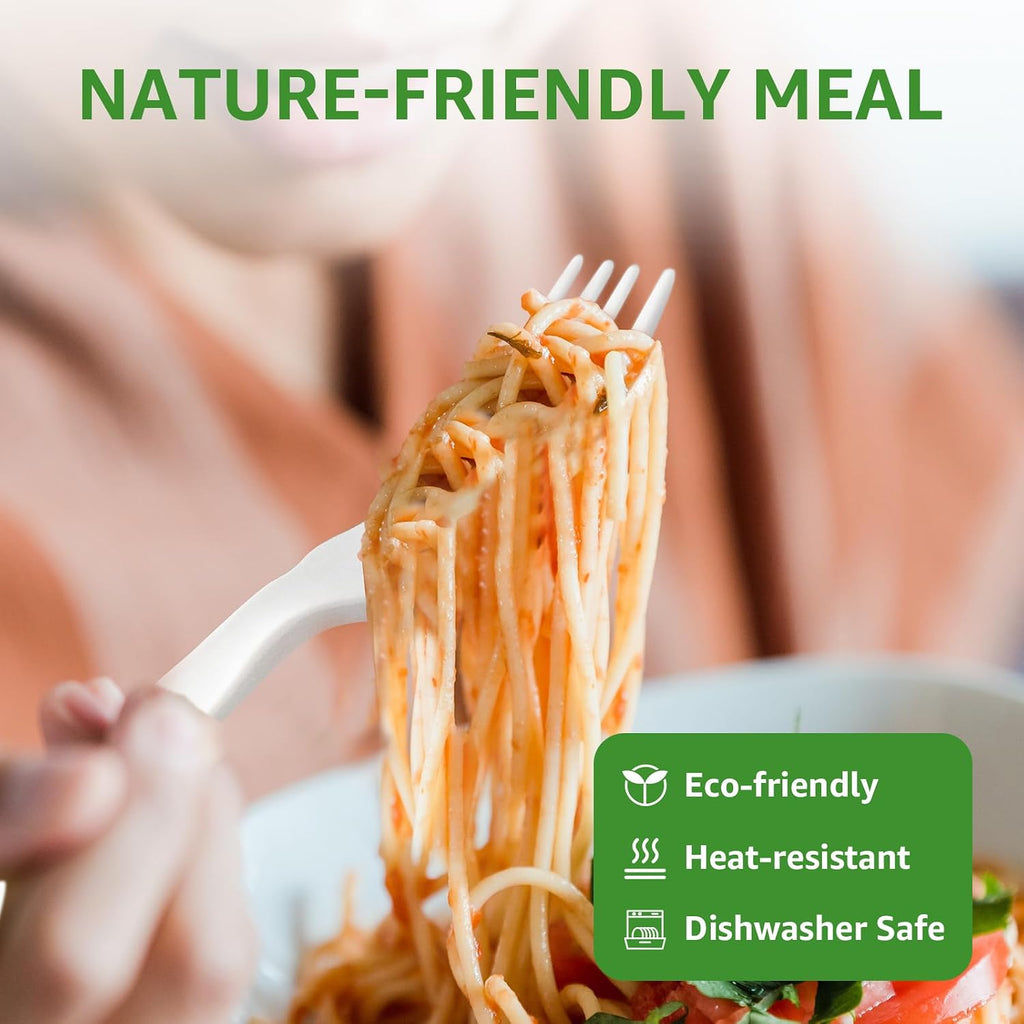 100% Compostable Spoons 60 Count Disposable Soup Spoons Heavy Duty Utensils Disposable Silverware Eco Friendly Flatware for Party Camping Picnics Wedding-Ivory White