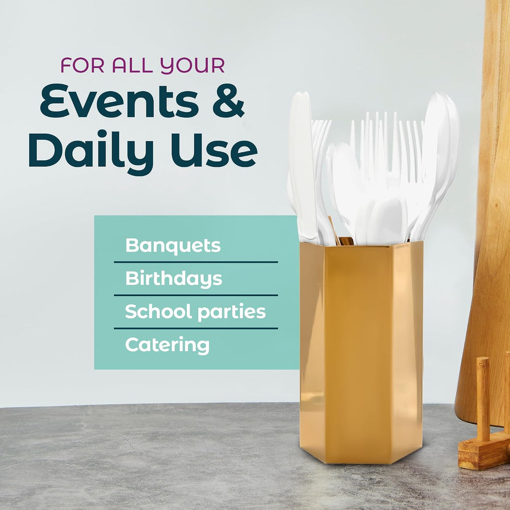 500 Count – Heavyweight Disposable White Plastic Forks | Big Party Pack Forks | Plastic Salad Forks |Great for Celebrations  Parties  Travels  Events  and Everyday Use