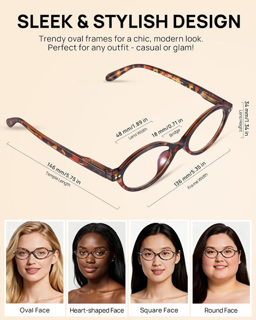 2 Pack Oval Blue Light Glasses for Women  Lightweight TR90 Small Frame with Spring Hinge for All-Day Comfort  Anti UV Glare & Eyestrain
