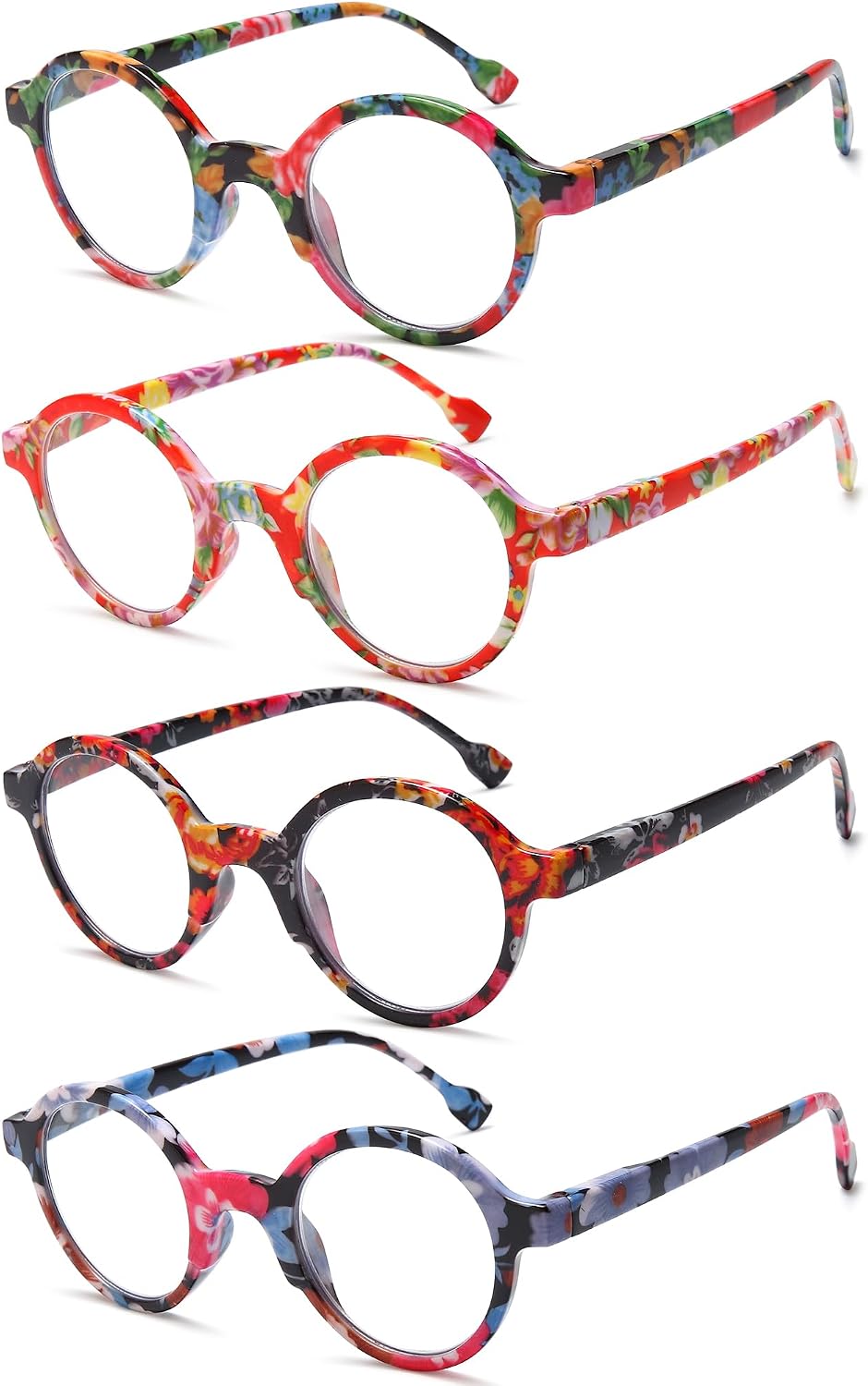 Reading Glasses for Women  Floral Round Readers  Lightweight Fashion Eyewear  4 Pack for Everyday Reading