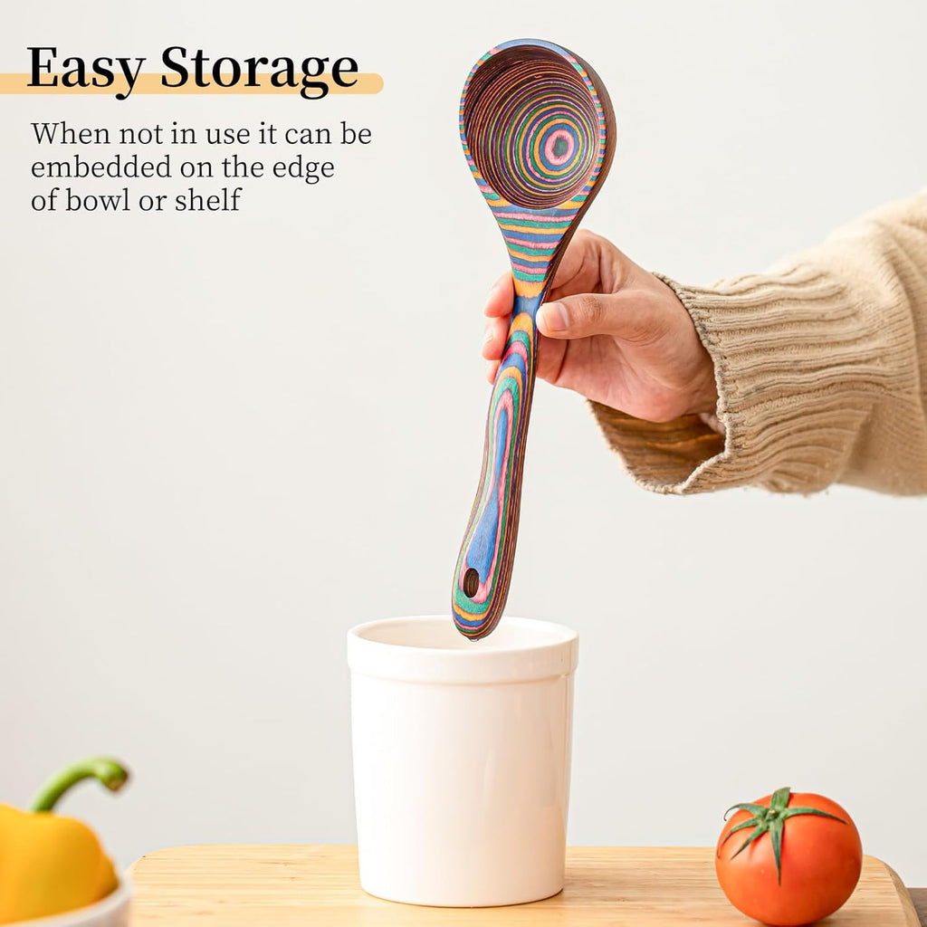 Gudamaye Pakkawood Rainbow Deep Soup Ladles Pakkawood Ladle 10.6 inch Big Soup Ladle for Cooking Deep Ladle Spoons Wood Ladle  Wood Kitchen Utensils Set  Wooden Spoons for Cooking