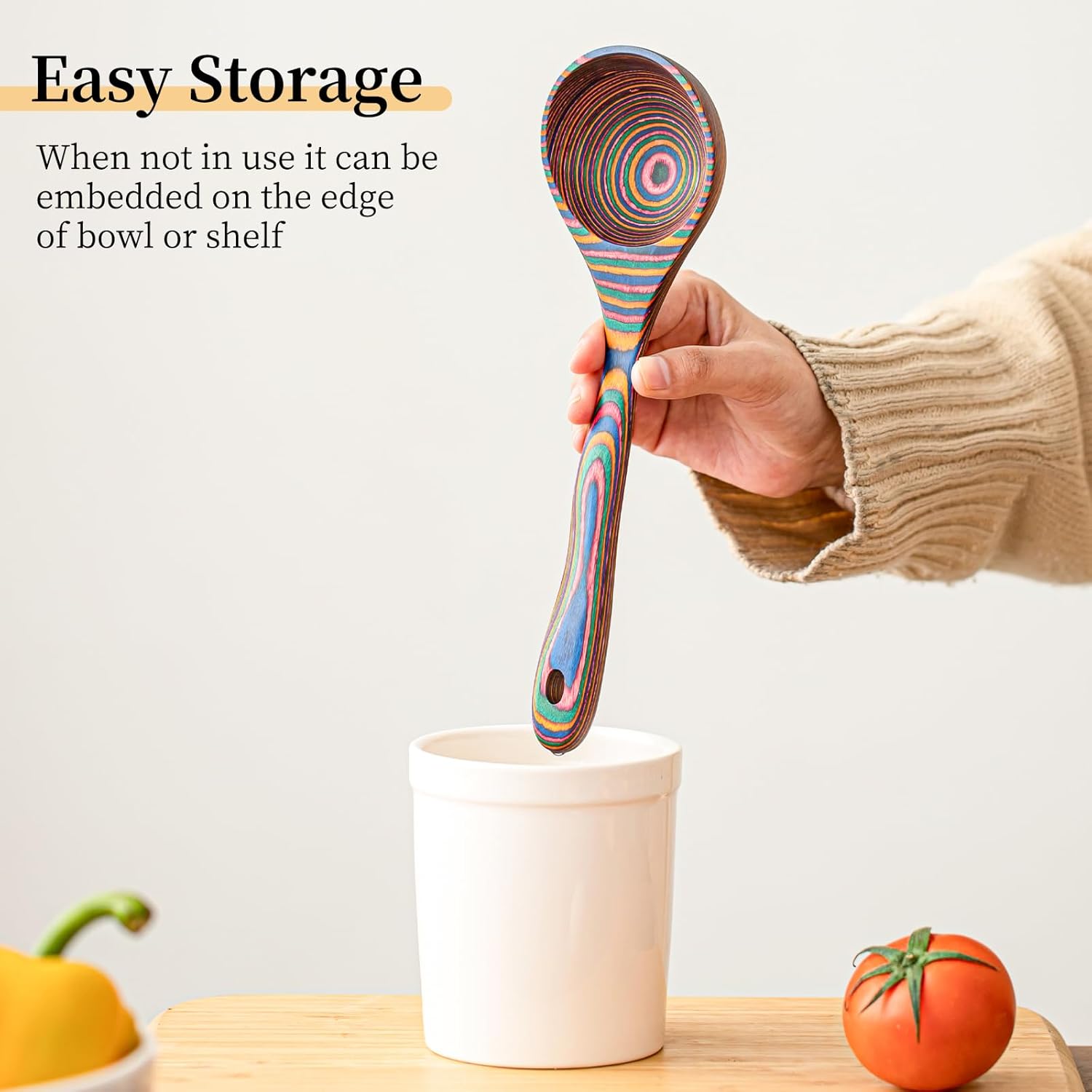Gudamaye Pakkawood Rainbow Deep Soup Ladles Pakkawood Ladle 10.6 inch Big Soup Ladle for Cooking Deep Ladle Spoons Wood Ladle  Wood Kitchen Utensils Set  Wooden Spoons for Cooking