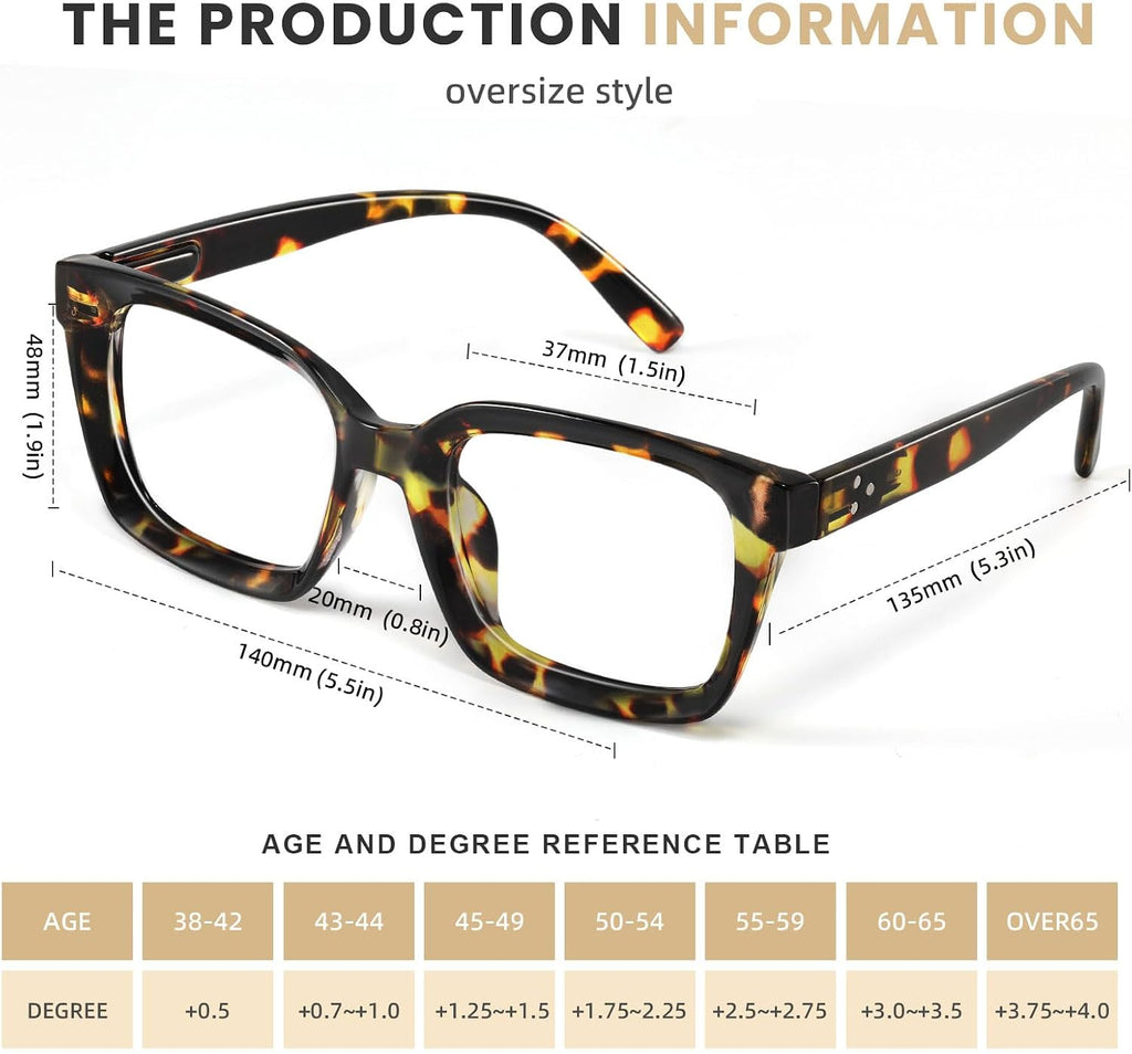 XVXV Reading Glasses for Women Men - Blue Light Blocking Readers Oversize Oprah Square Anti Glare/Eyestrain Spring Hinge