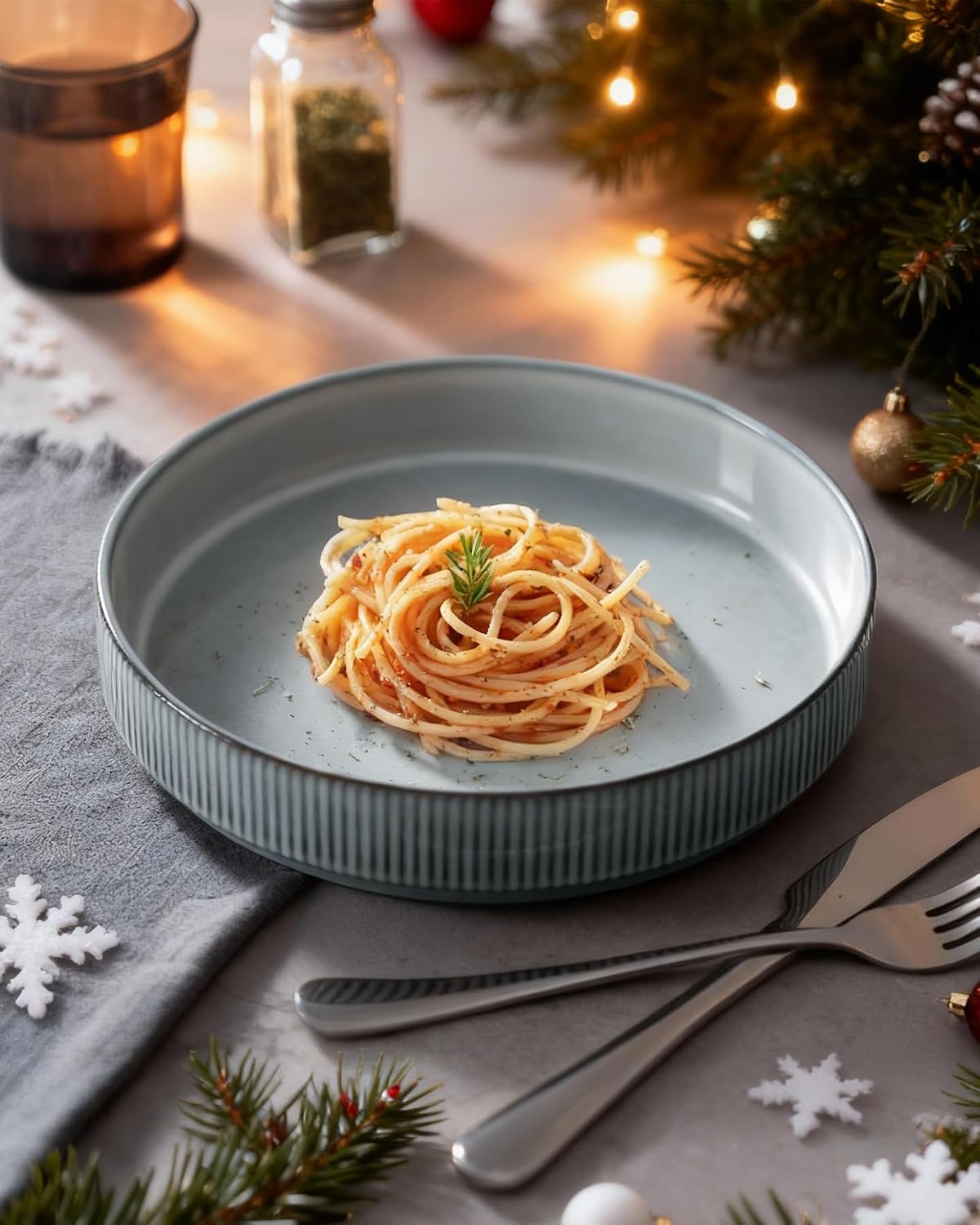 famiware Star 8.25" Pasta Bowls  Large Dinner Bowls Set of 4  Salad Bowl Plates  Shallow Bowls for Eating  Smoky Blue